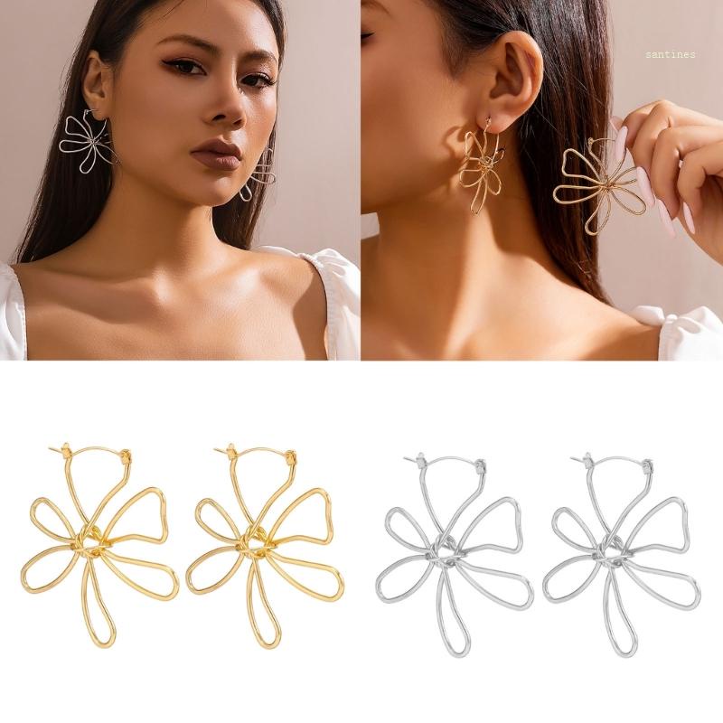 Bông Tai Kim Loại Hình Hoa Rỗng Đơn Giản Dễ Phối Đồ Dành Cho Nữ