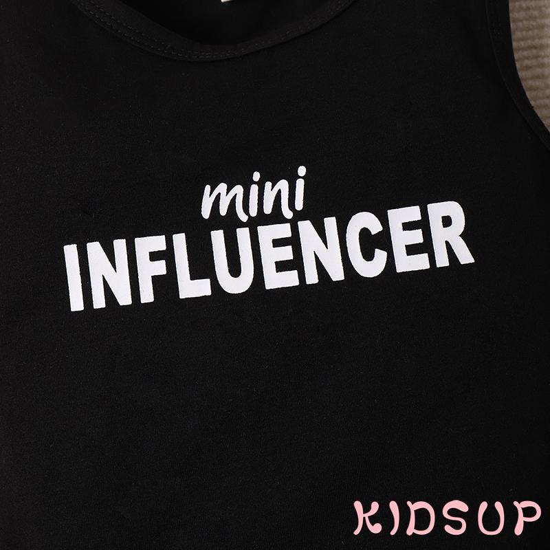 Set Đồ Mùa Hè 2 Món Gồm Áo Ba Lỗ Cổ Tròn In Chữ + Quần In Họa Tiết Kèm Thắt Lưng Cho Bé Trai / Gái