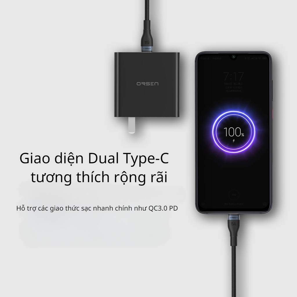 Dây Cáp Sạc Orsen S6 PD 100W USB Loại C Dài 1.5m QC4.0 USB Loại C 100% Cho Laptop Samsung Galaxy S22