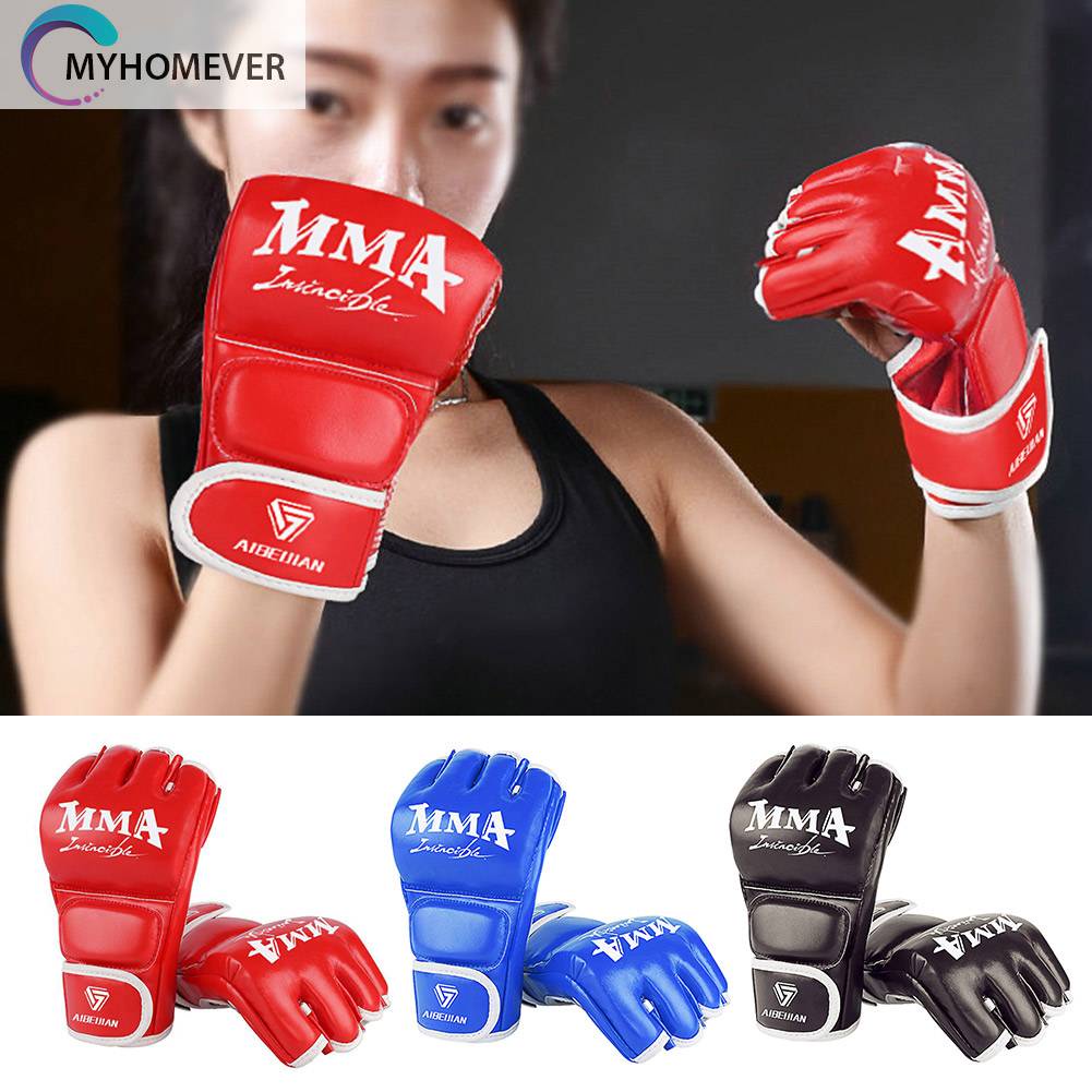 Găng Tay Hở Ngón Bằng Da PU Thoáng Khí Để Tập Boxing Tiện Dụng