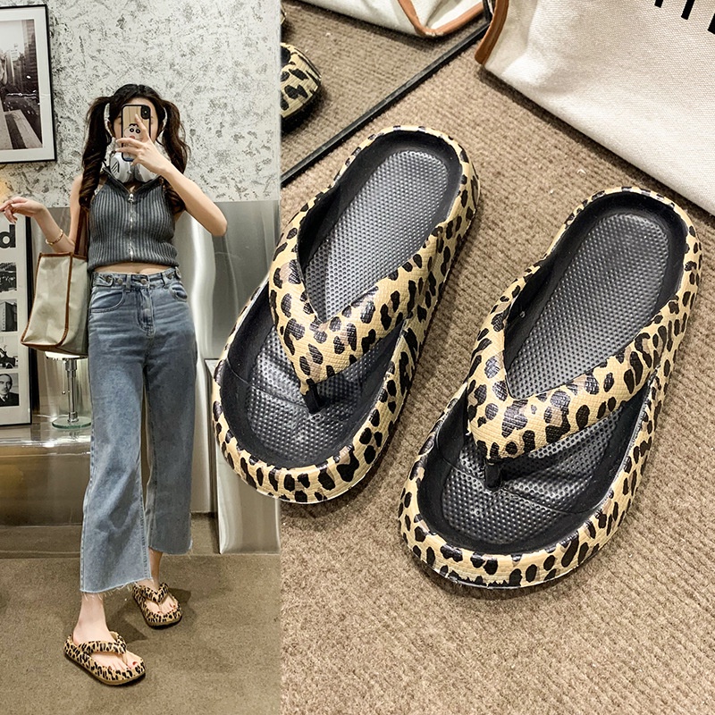Ayuer Dép Xỏ Ngón Đế Dày In Họa Tiết Da Báo Thời Trang Dành Cho Nữ