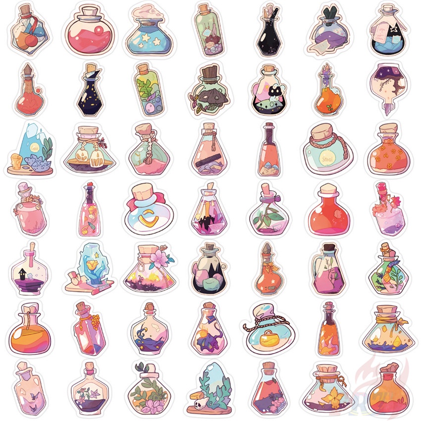 Bộ 200 Chiếc ❉ Miếng Dán Trang Trí Bình Hoa Mini Phong Cách Vintage ❉ Sticker Dán Tường Chống Thấm Nước Họa Tiết Doodle Hợp Thời Trang