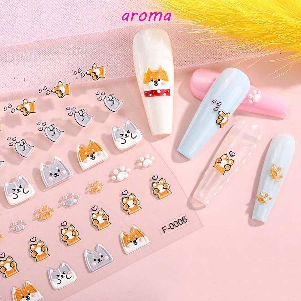 AROMA Miếng Dán Trang Trí Móng Tay Tự Dính Hình Hoa Hướng Dương Quả Đào 3D Kiểu Hàn Quốc Xinh Xắn