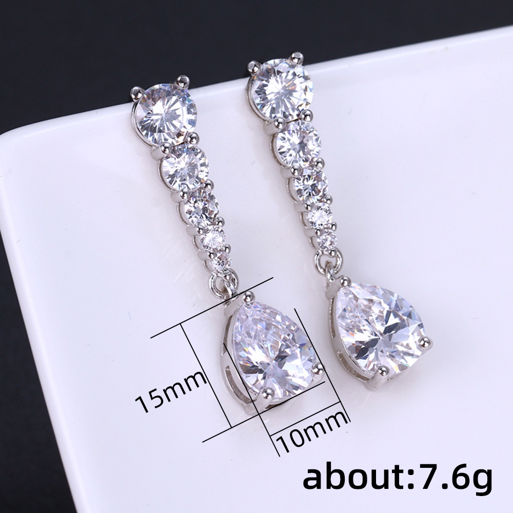 Bông Tai Bạc Dáng Dài Đính Đá Zircon Thời Trang Cho Nữ