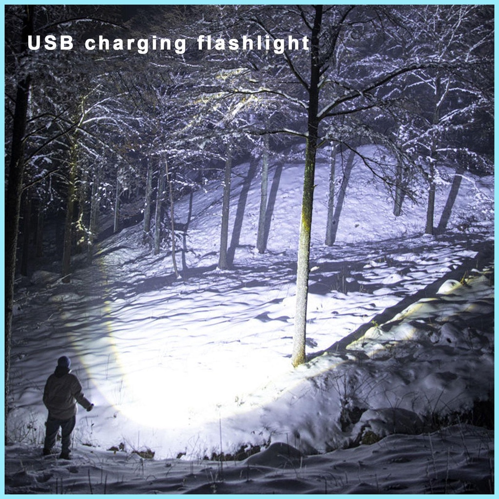 Đèn Pin LED Công Suất Cao Sạc Cổng USB Mang Đi Cắm Trại Tiện Dụng