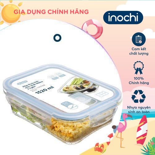 Hộp thuỷ tinh chữ nhật Inochi - Nikko 1520 ml (3 ngăn )