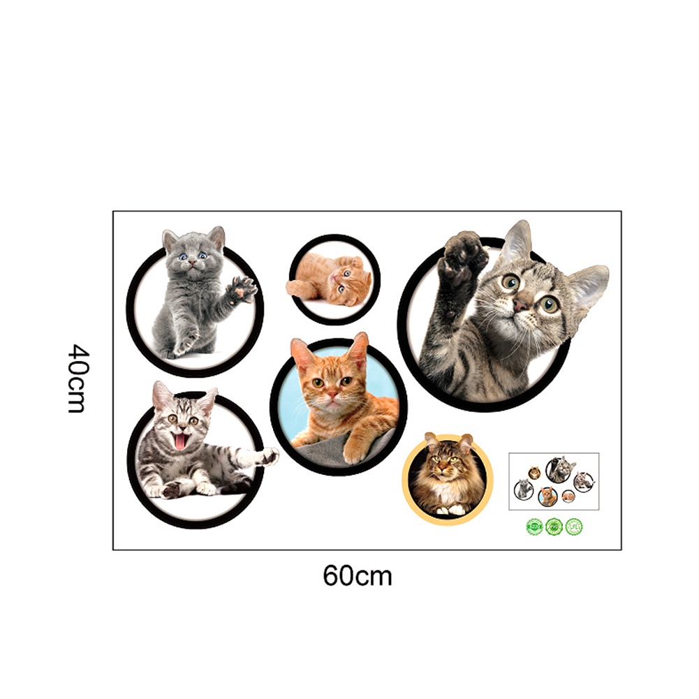 Set 5 Miếng Dán Tường Trang Trí Hình Mèo 3D Dễ Thương Tháo Gỡ Được Dành Cho Phòng Ngủ Của Bé