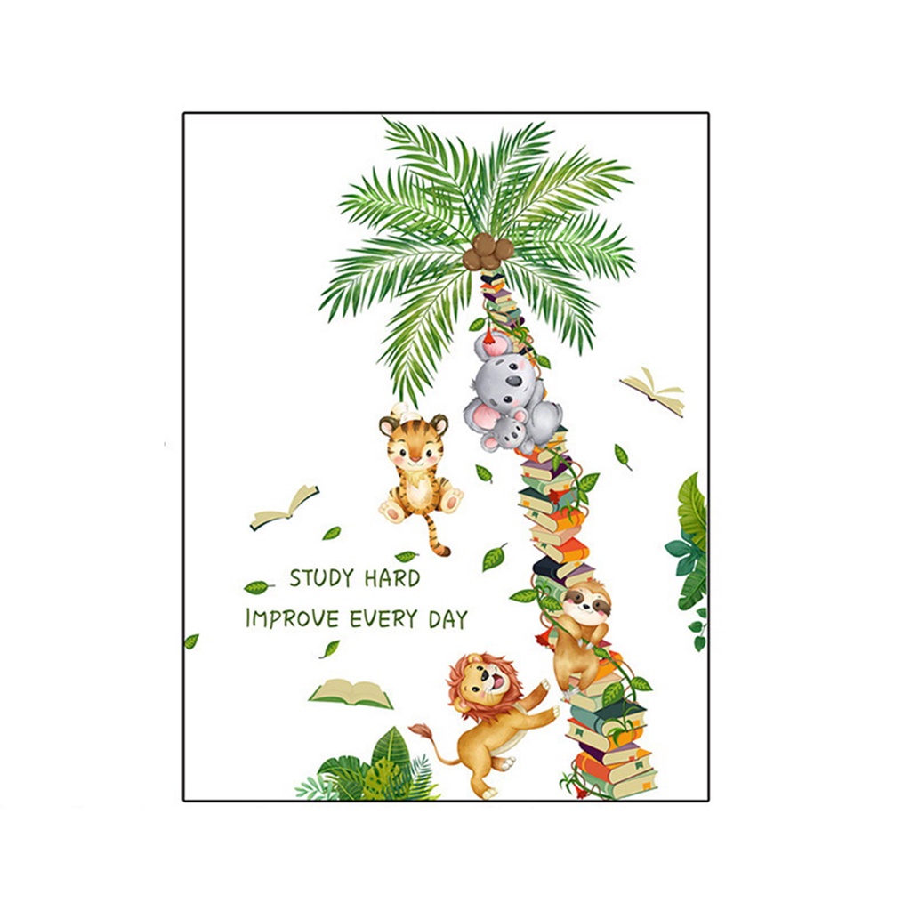 Miếng Dán Tường Bằng PVC Chống Thấm Nước Họa Tiết Hoạt Hình Động Vật Và Cây Dừa Độc Đáo Trang Trí Nhà Cửa