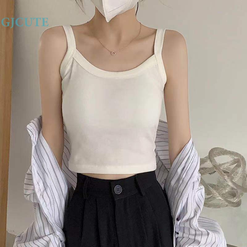 Áo Hai Dây Mỏng Mùa Hè Màu Trơn Có Đệm Ngực Gợi Cảm Cho Nữ