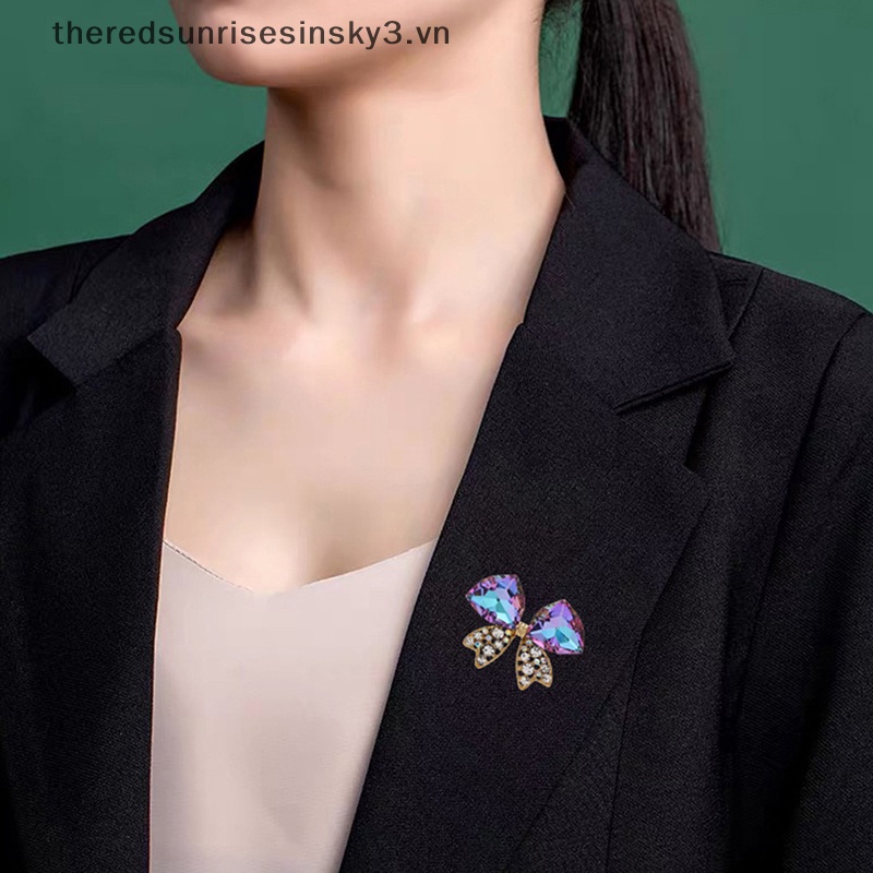 Ghim Cài Áo Hình Nơ Đính Đá Pha Lê / Ngọc Trai Thời Trang Cho Nữ