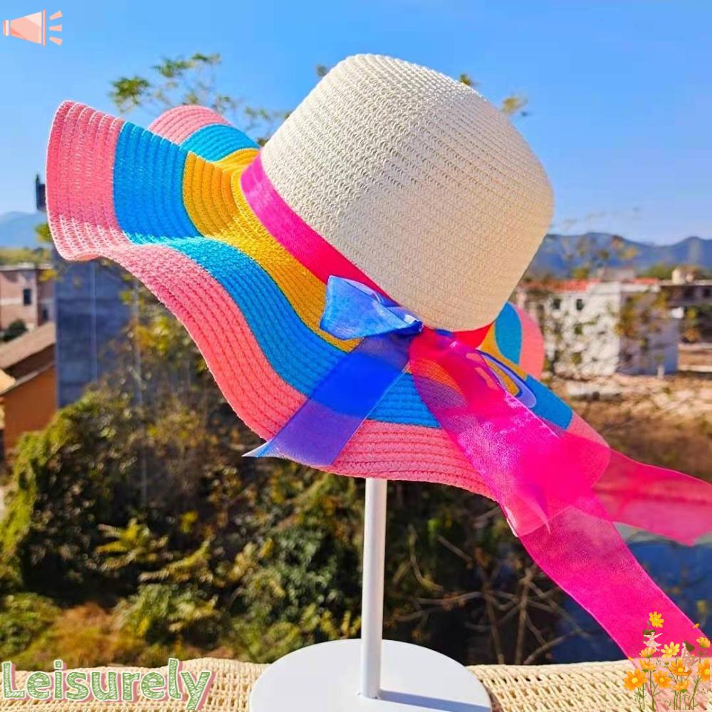 LEILY Nón Cối Rộng Vành Hoạ Tiết Kẻ Sọc Màu Sắc Cầu Vồng