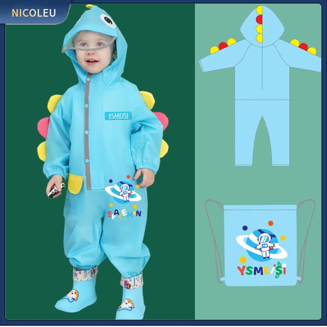 Nhân Vật Nicoleu Dễ Thương Xinh Xắn | Áo Mưa Liền Thân Có Mũ Trùm Họa Tiết Hoạt Hình Phản Quang Dễ Thương Cho Bé