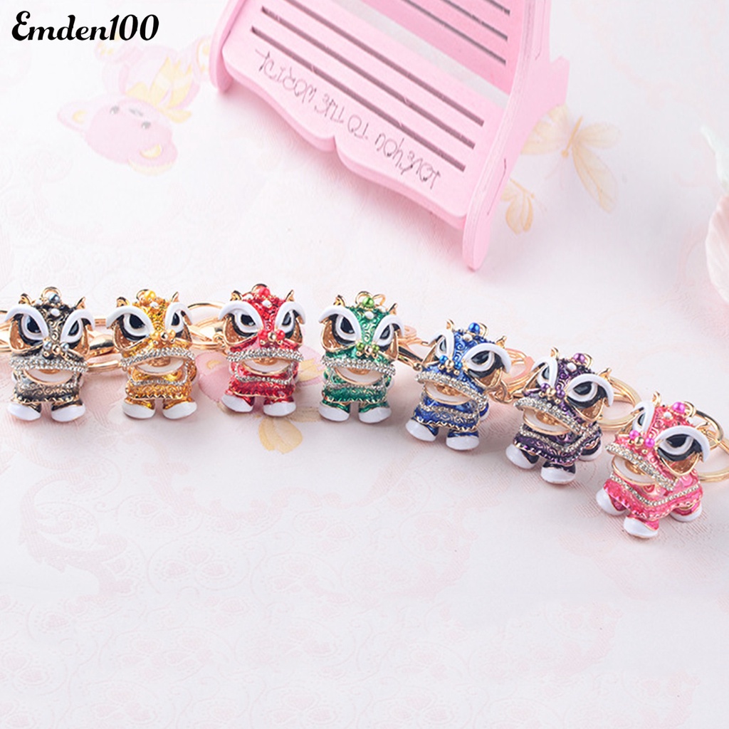 Móc Khóa Hình Sư Tử Đính Đá 3D Phong Cách Trung Hoa Xoay 360 Độ