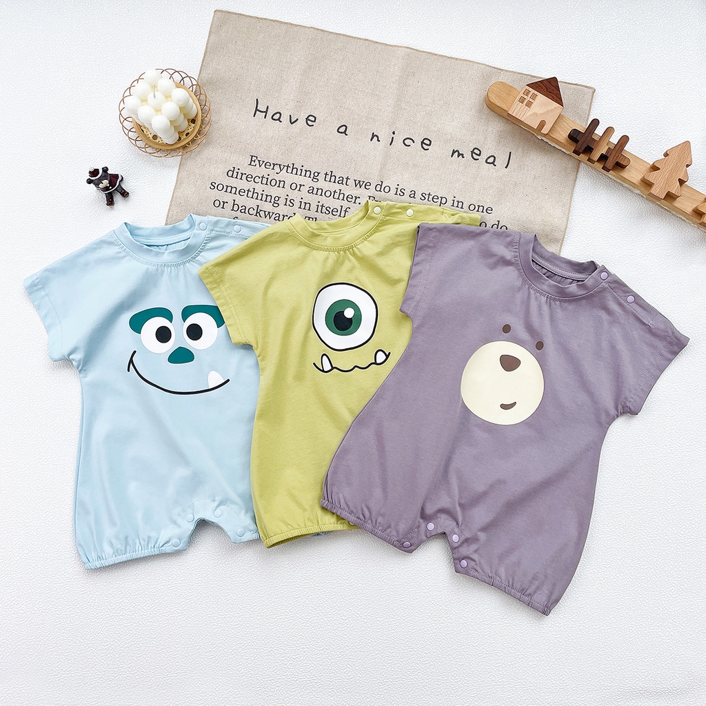 Bộ Áo Liền Quần Mùa Hè 3 Màu In Họa Tiết Gấu Hoạt Hình Dễ Thương Cho Bé Trai 0-24 Tháng Tuổi