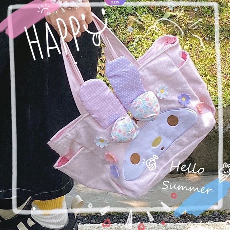Túi Đựng Hộp Cơm Trưa Xách Tay Bằng Vải Canvas Dày Dặn Sức Chứa Lớn Họa Tiết Hoạt Hình Sanrio My Melody Dễ Thương Có Khóa Kéo [RAIN]