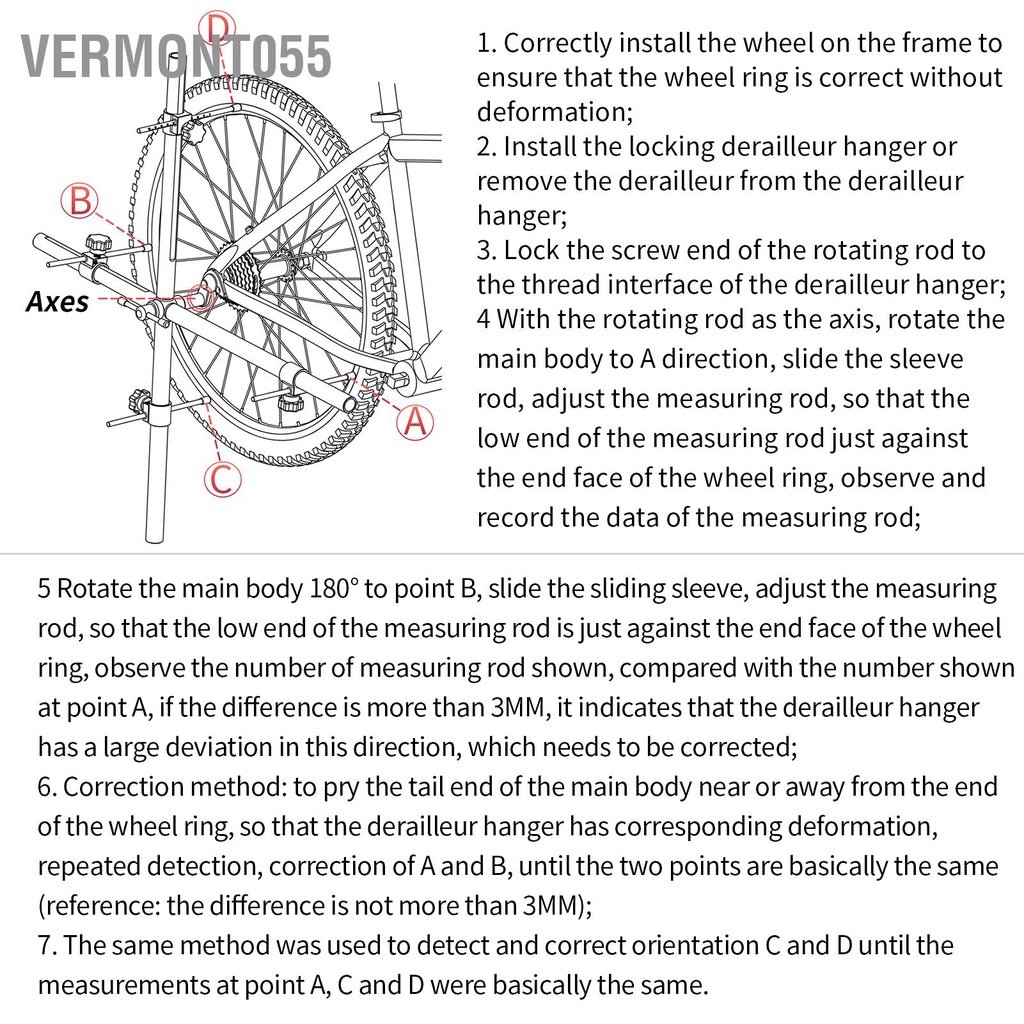 Vermont055 Lebycle Derailleur Hanger Alignment Gauge Tool Phía sau Correction Cờ lê cho xe đạp