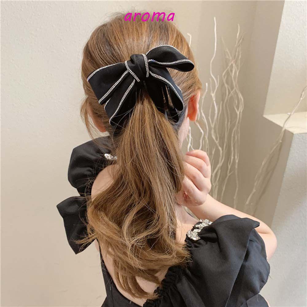 AROMA Kẹp Tóc Đuôi Ngựa Bằng Satin Đính Đá Phong Cách Hàn Quốc Dành Cho Nữ