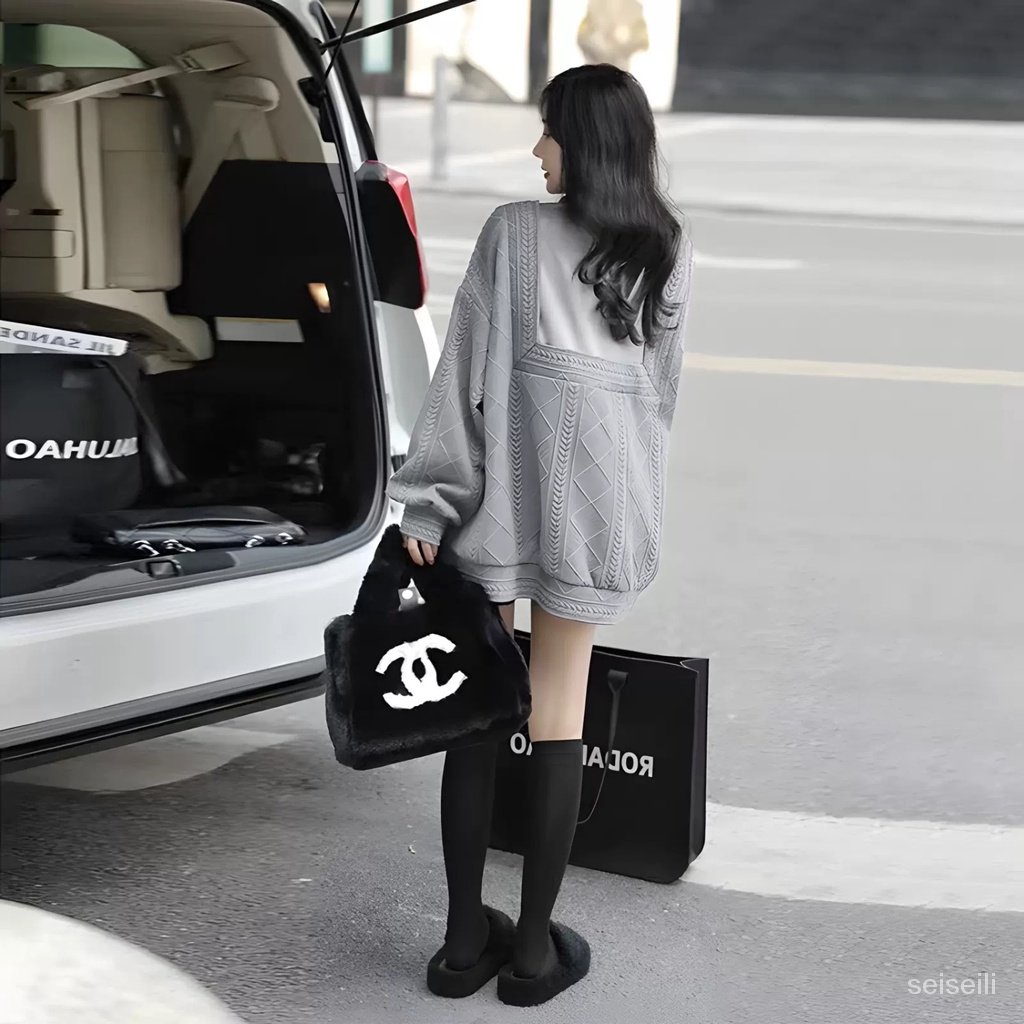 Áo sweater giả hai lớp tay phồng thời trang nữ mùa xuân