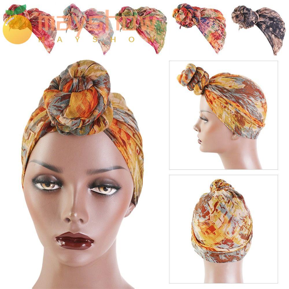 MAYSHOW Mũ Turban Thắt Nút Trước In Họa Tiết Phong Cách Châu Phi 6 Màu Tùy Chọn