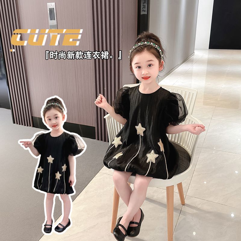 Đầm Công Chúa Tay Phồng Phối Lưới Thời Trang Mùa Hè 2023 Cho Bé Gái