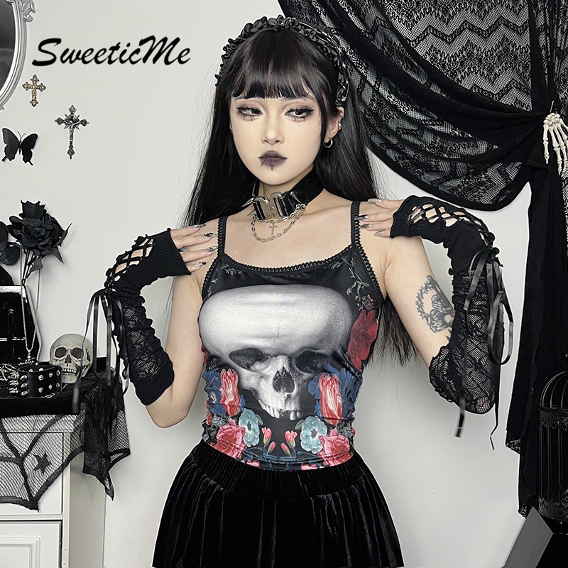 Áo Tank Top Ôm Dáng In Họa Tiết Đầu Lâu Thời Trang Đường Phố Gợi Cảm Hàng Mới 2023 Dành Cho Bạn Nữ