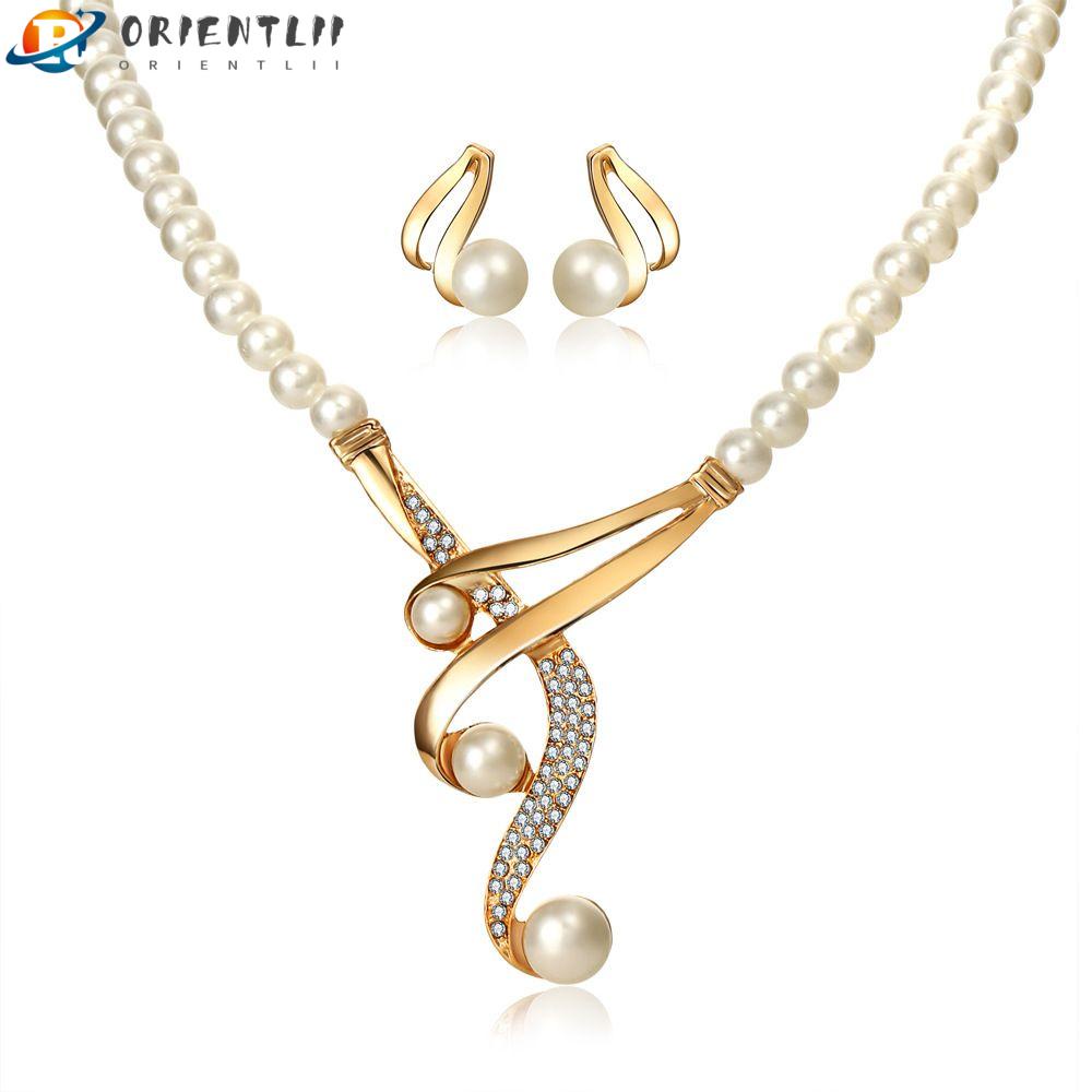 ORIENTLII Vòng cổ Vàng Đính Hạt Giả Ngọc Trai