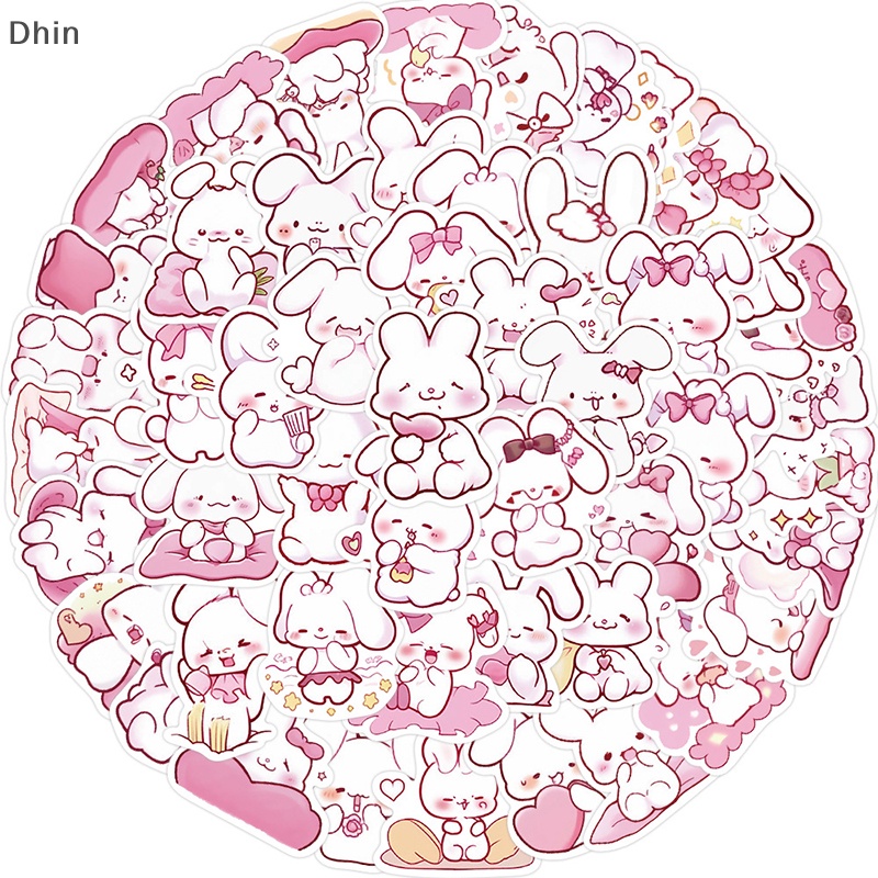 Set 50 Nhãn Dán Hình Thỏ Hoạt Hình Màu Hồng Trang Trí Vali Laptop Hành Lý
