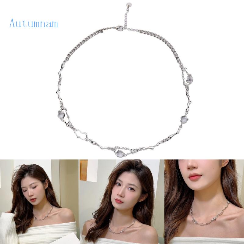 Vòng cổ Mặt Đá Mặt Trăng Không Đối Xứng Thời Trang Cho Nữ