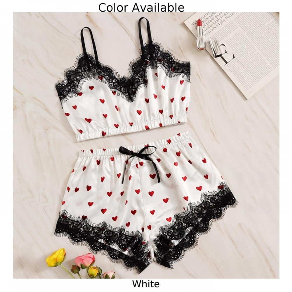 Bộ Đồ Ngủ Không Tay Cổ Chữ V In Họa Tiết Ngọt Ngào Quyến Rũ Cho Nữ