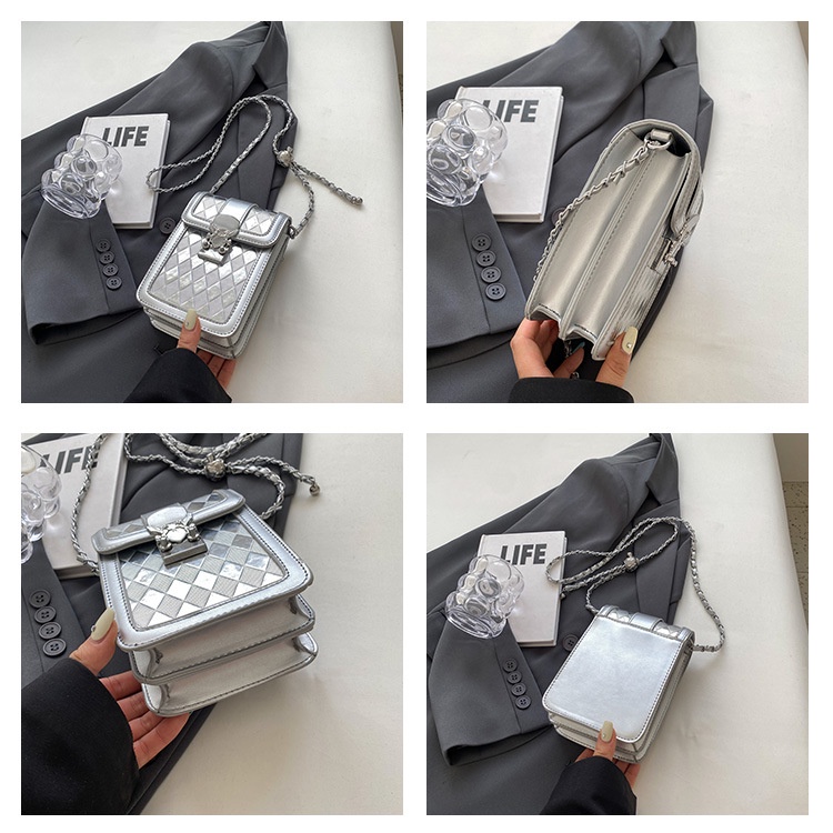 Túi Đựng Điện Thoại Đeo Chéo Vai Niche Senior Màu Bạc Điều Chỉnh Được Có Dây Xích