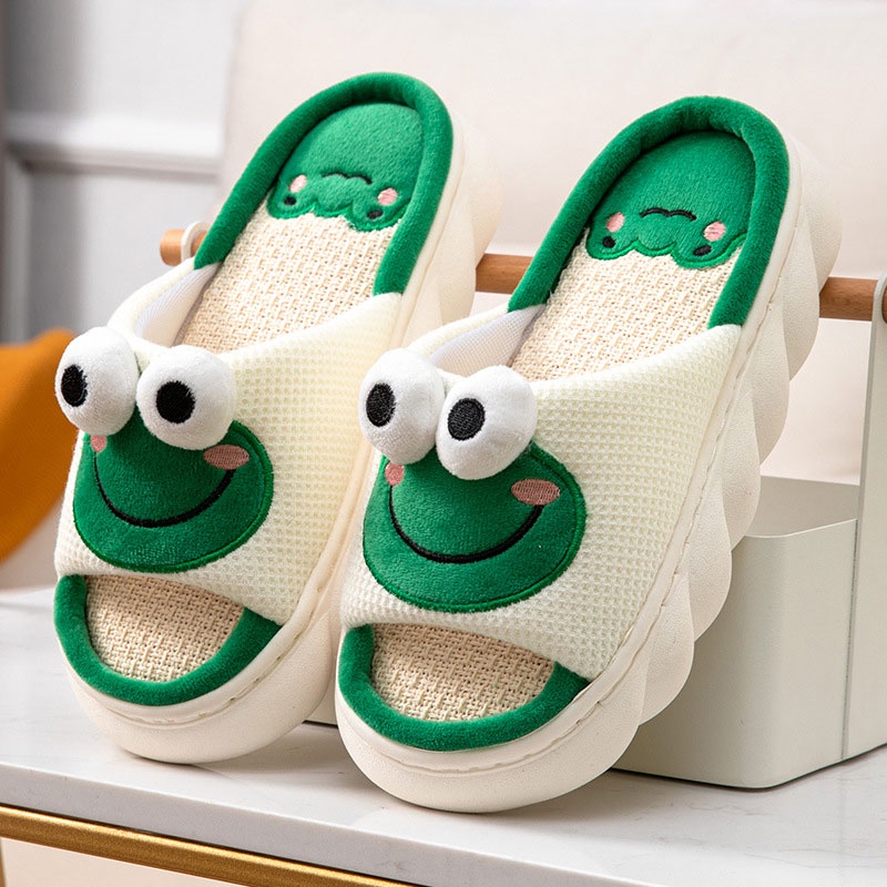 Dép cotton Lanh Dày 4cm Hình Ếch Dễ Thương Cho Nữ