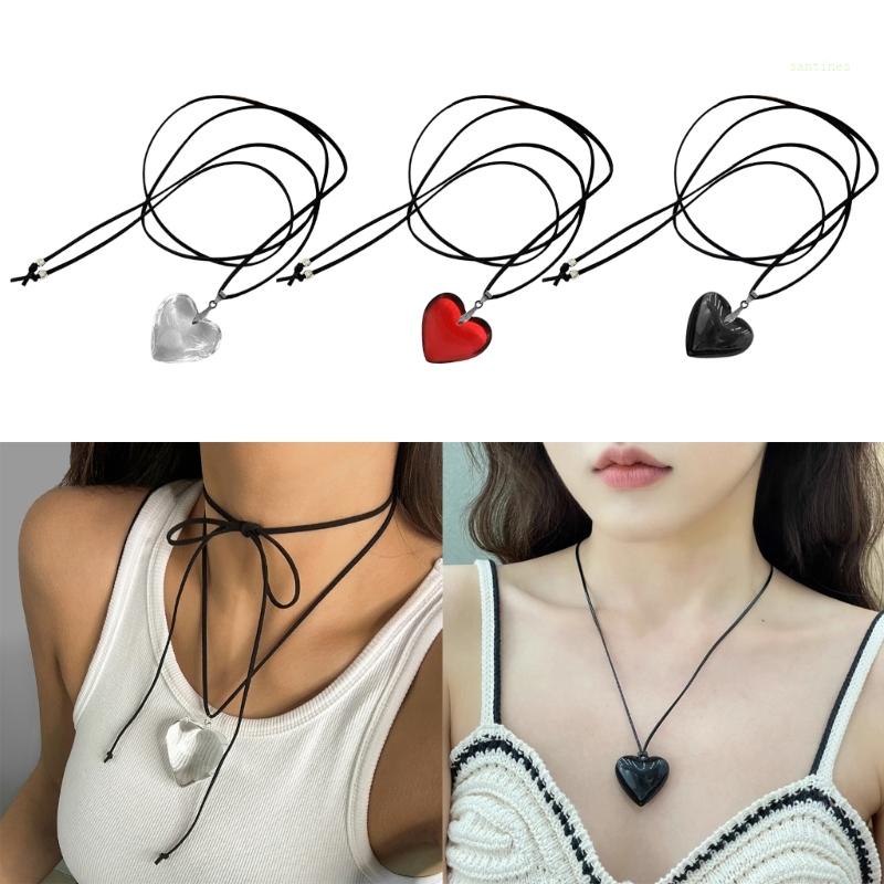 Vòng cổ Mặt Hình Trái Tim Thắt Nơ Thanh Lịch Có Thể Điều Chỉnh Cho Nữ