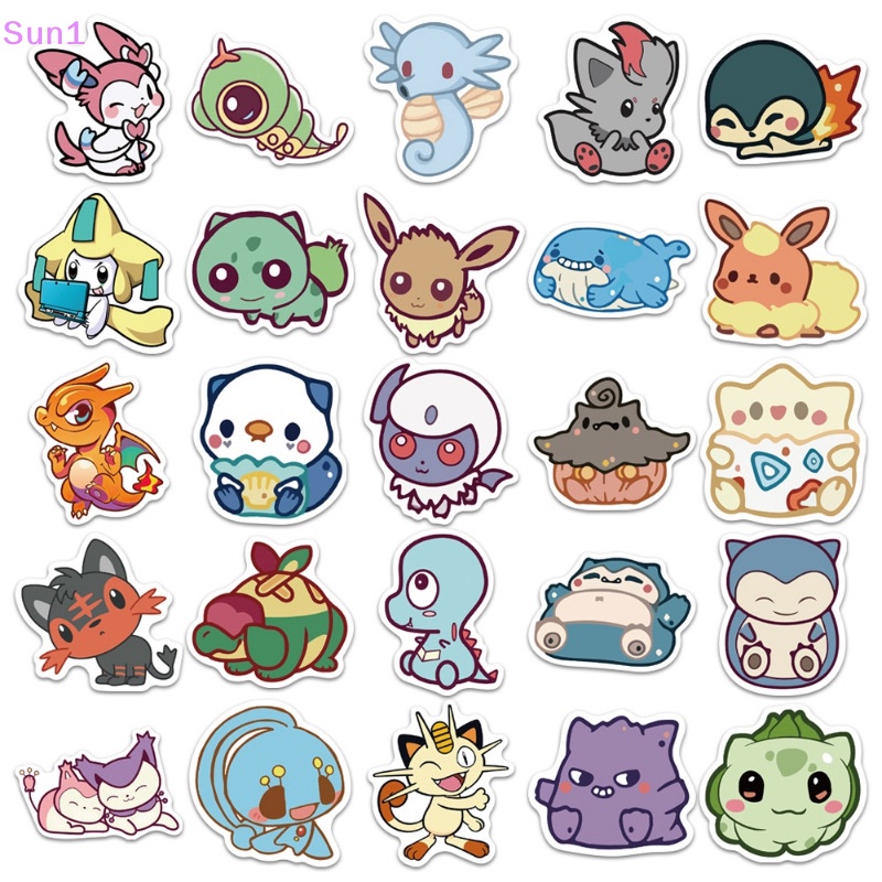 Set 50 Sticker Hoạt Hình Pokemon Đáng Yêu Trang Trí Laptop Vali Ván Trượt