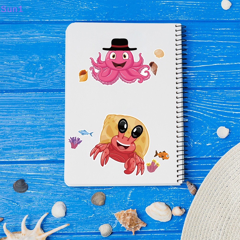 Set 1 &gt; 8 Miếng Dán Xếp Hình Mặt Động Vật Biển / Cá Mập / Bạch Tuộc Giáo Dục Sớm Cho Bé DIY