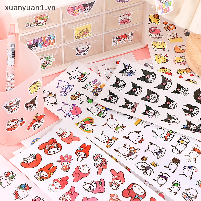 Xuan Set 4 Nhãn Dán Trang Trí Sổ Tay Hình Anime Cún Kulomi Pacha Dog HelloKitty Tamagwei Melody Dễ Thương