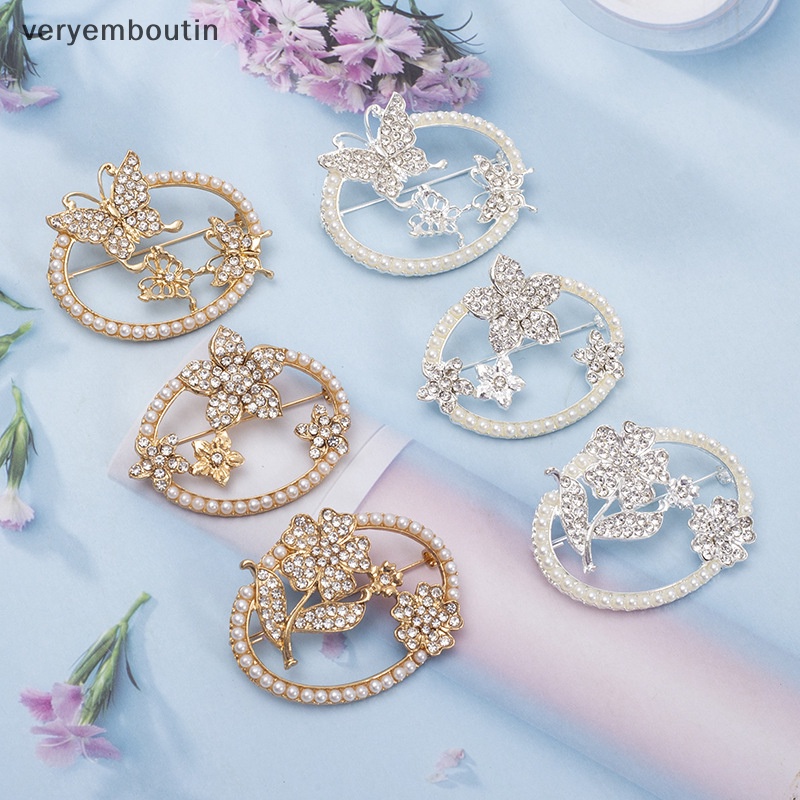 Ghim Cài Áo Hình Tròn Đính Ngọc Trai / Bướm / Hoa Thời Trang Chống Ánh Sáng