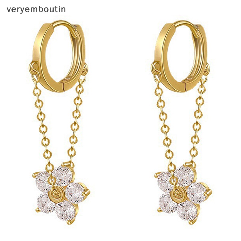 Khuyên Tai Vòng Hoa Đính Đá Kim Cương Giả Thanh Lịch Thời Trang Hàn Quốc Cho Nữ