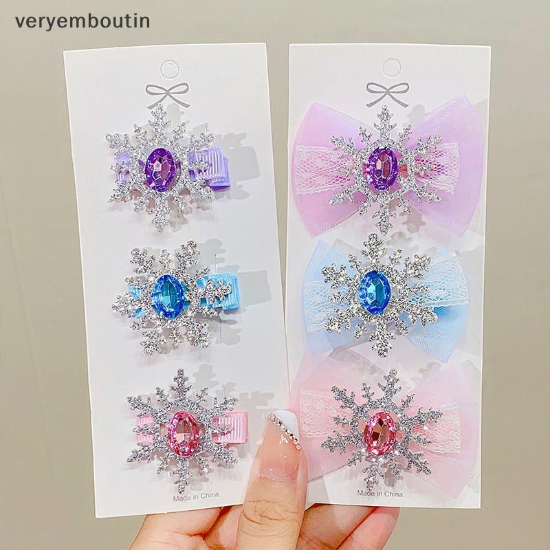 Bộ 2 Kẹp Tóc Hình Hoa Tuyết Đính Đá Nhiều Màu Sắc Dễ Thương Cho Bé Gái