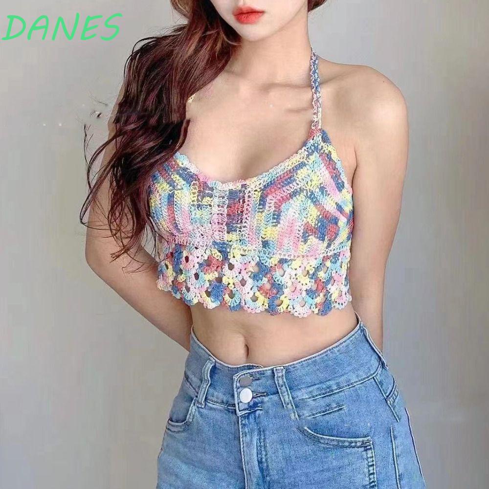 DANES Áo Hai Dây Cổ Treo Họa Tiết Thêu Thời Trang Cho Nữ