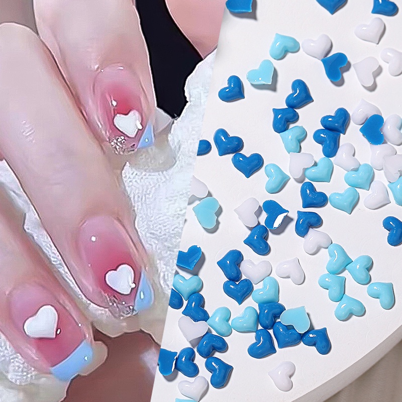 UR Sugar Set 100 Phụ Kiện Trang Trí Móng Tay Nghệ Thuật Hình Trái Tim Màu Trắng Hồng Xinh Xắn