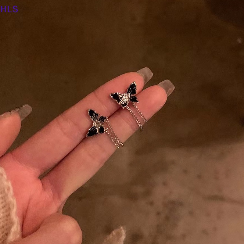 1 Cặp Bông Tai Tua Rua Hình Bướm Đen Ngọt Ngào Cá Tính Dành Cho Nữ