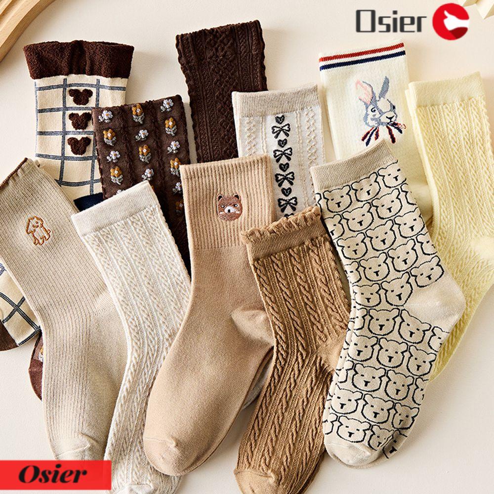 OSIER1 Vớ Cotton Mềm Thoáng Khí In Họa Tiết Hoạt Hình Đơn Giản Cho Nữ