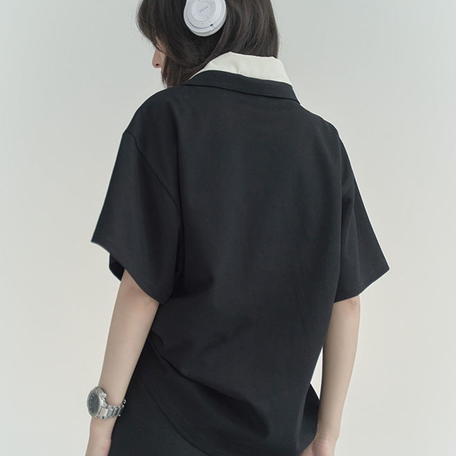 Áo Thun Polo Giả Hai Lớp Ngắn Tay Dáng Rộng Thời Trang Mùa Hè Hàn Quốc Cho Nam