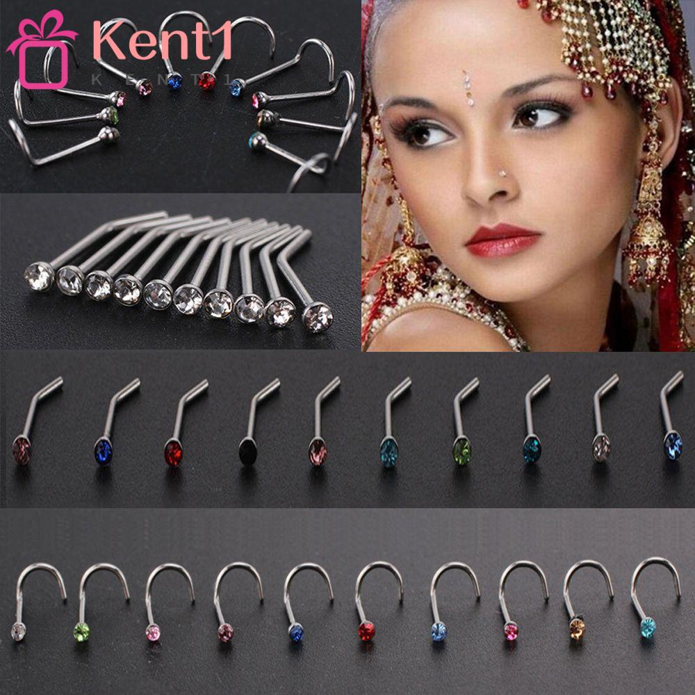 KENT1 Set 10 Khuyên Mũi Thép Không Gỉ Đính Đá Pha Lê