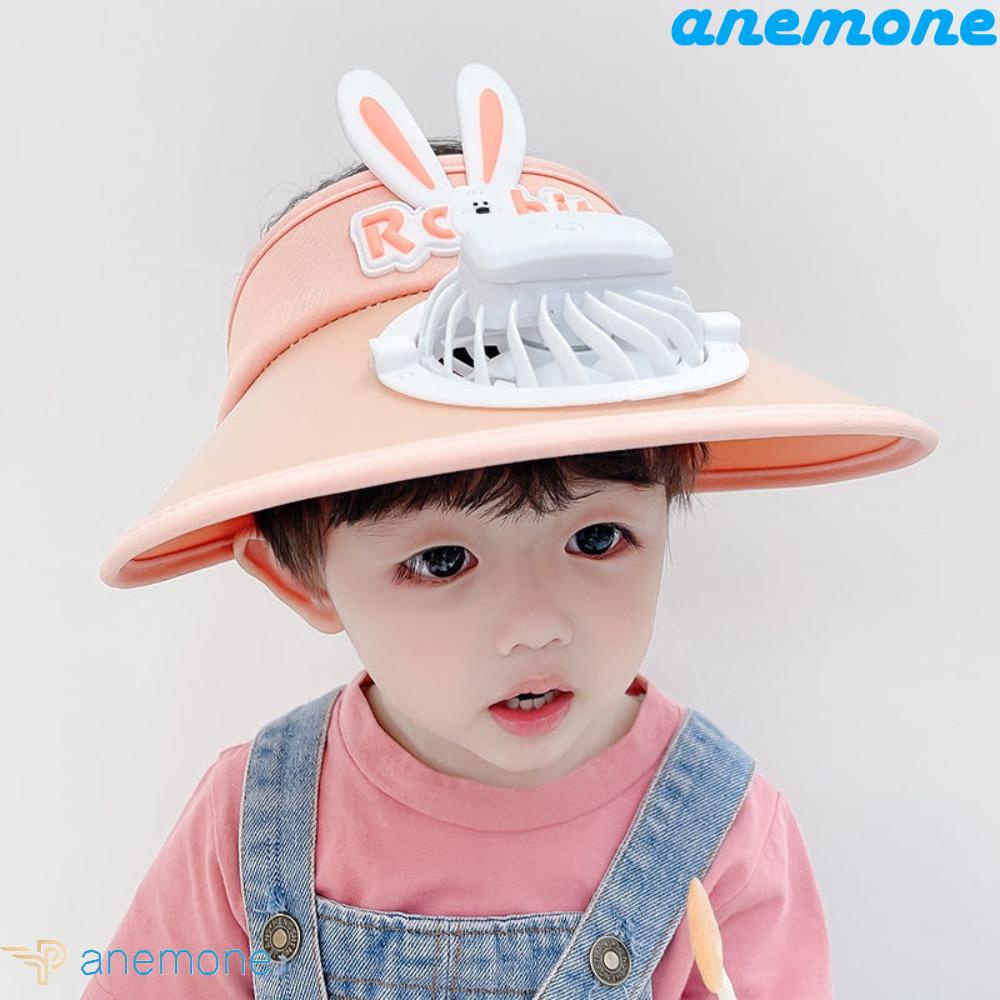 ANEMONE Mũ Lưỡi Trai Hở Chóp Chống Nắng Kèm Quạt Làm Mát Hình Ếch / Thỏ Có Thể Sạc Lạ