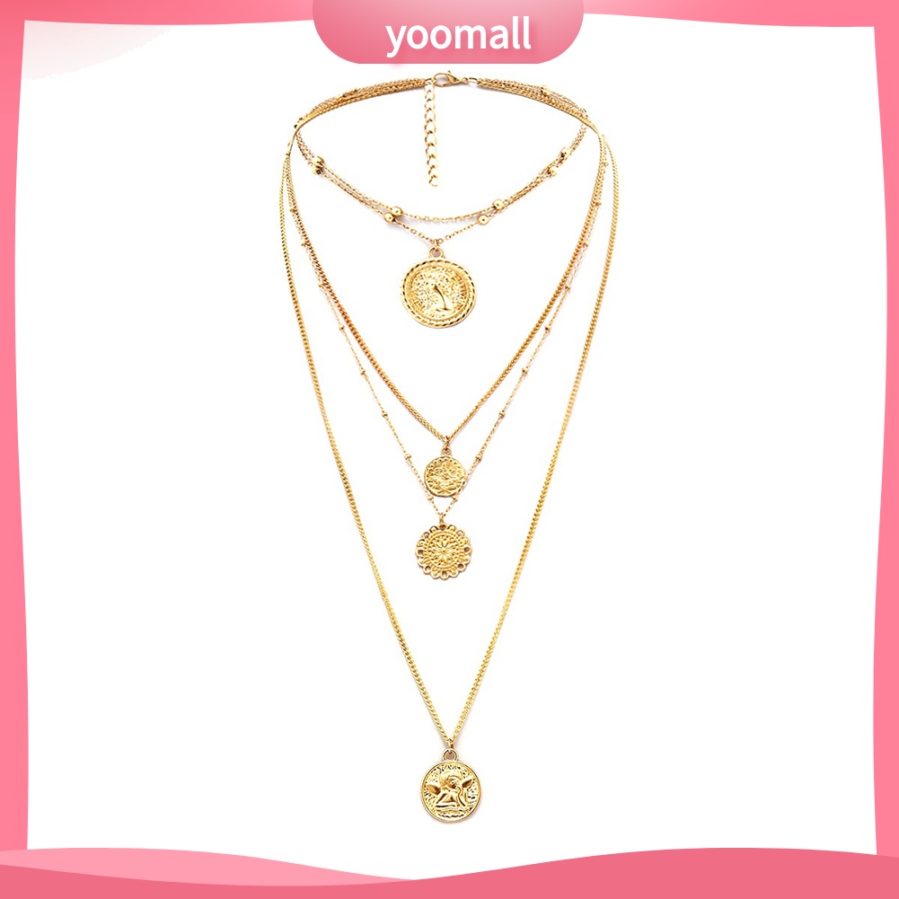 Vòng cổ Nhiều Lớp Mặt Hình Nữ Hoàng Phong Cách Vintage