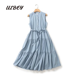 Uibey Đầm Không Tay Cổ Đứng Màu Trơn Thời Trang Dành Cho Nữ 2345