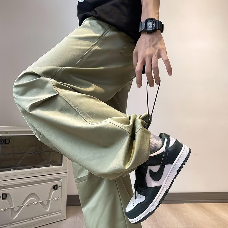 Quần Dù Dài Dáng Rộng Vải Lụa Mát Mỏng Khô Thoáng Nhanh Phong Cách Retro Mỹ Thời Trang Mùa Hè Cho Nam