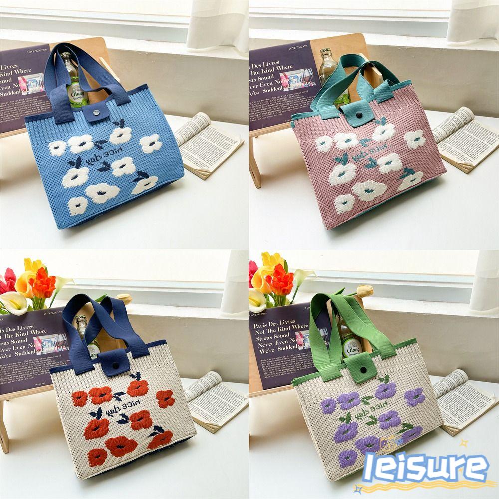 LEISURE Túi Xách Đeo Vai Đan Len Đính Hoa Thời Trang Mới Cho Nữ