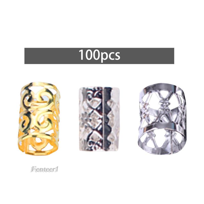 Set 100 Vòng Kim Loại Xỏ Hạt Dùng Để Trang Trí Tóc Bện / Râu